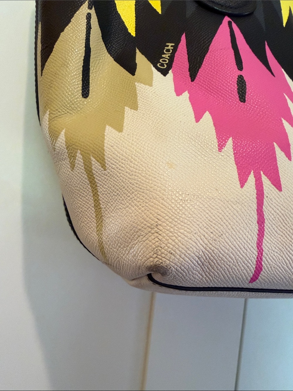 Coach Tote with Pink, Yellow, Black and Tan Paint-Stripe Design - Picture 5 of 13